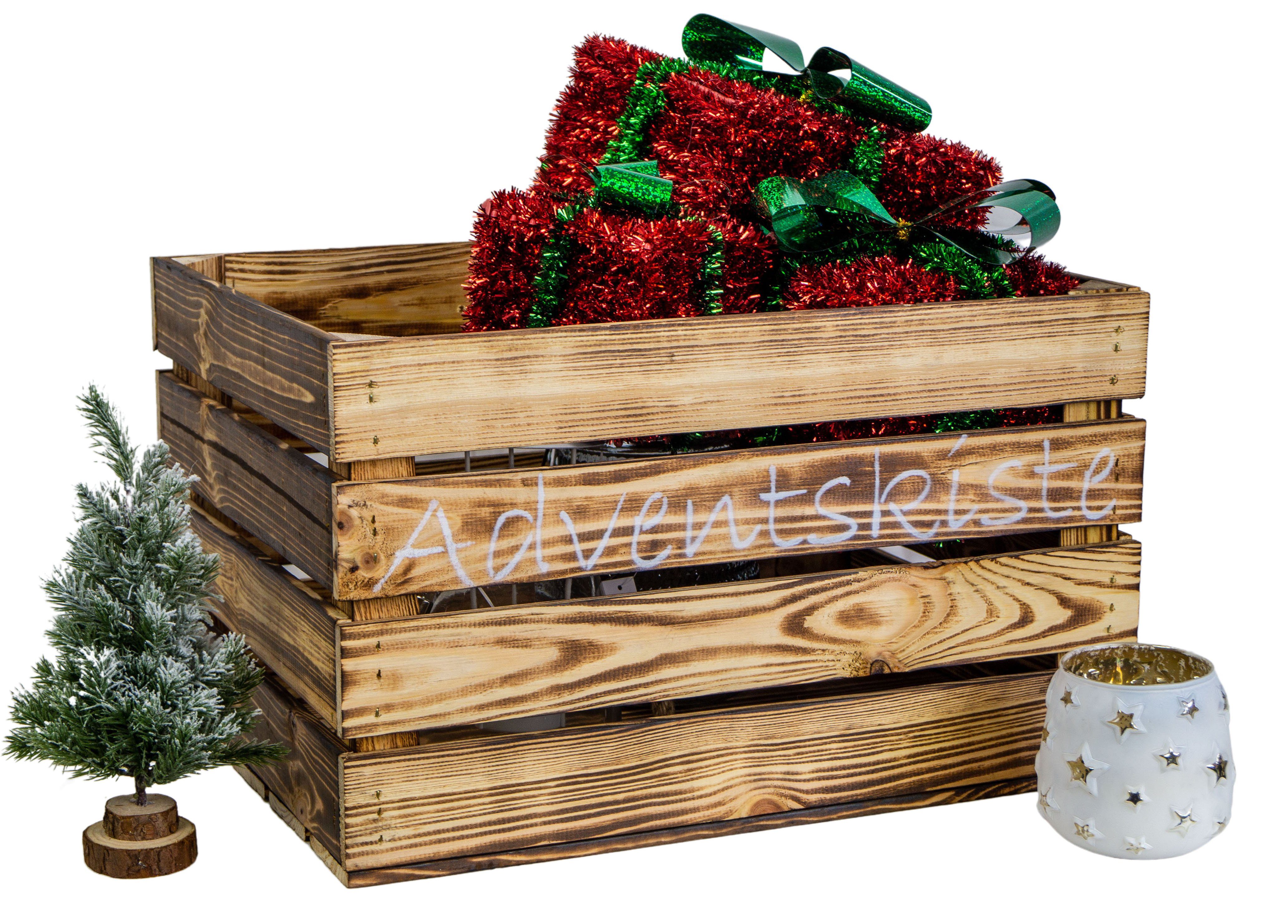 Kistenkolli Altes Land Allzweckkiste Adventskiste geflammt mit weisser Aufschrift Weinkiste Geschenkekiste