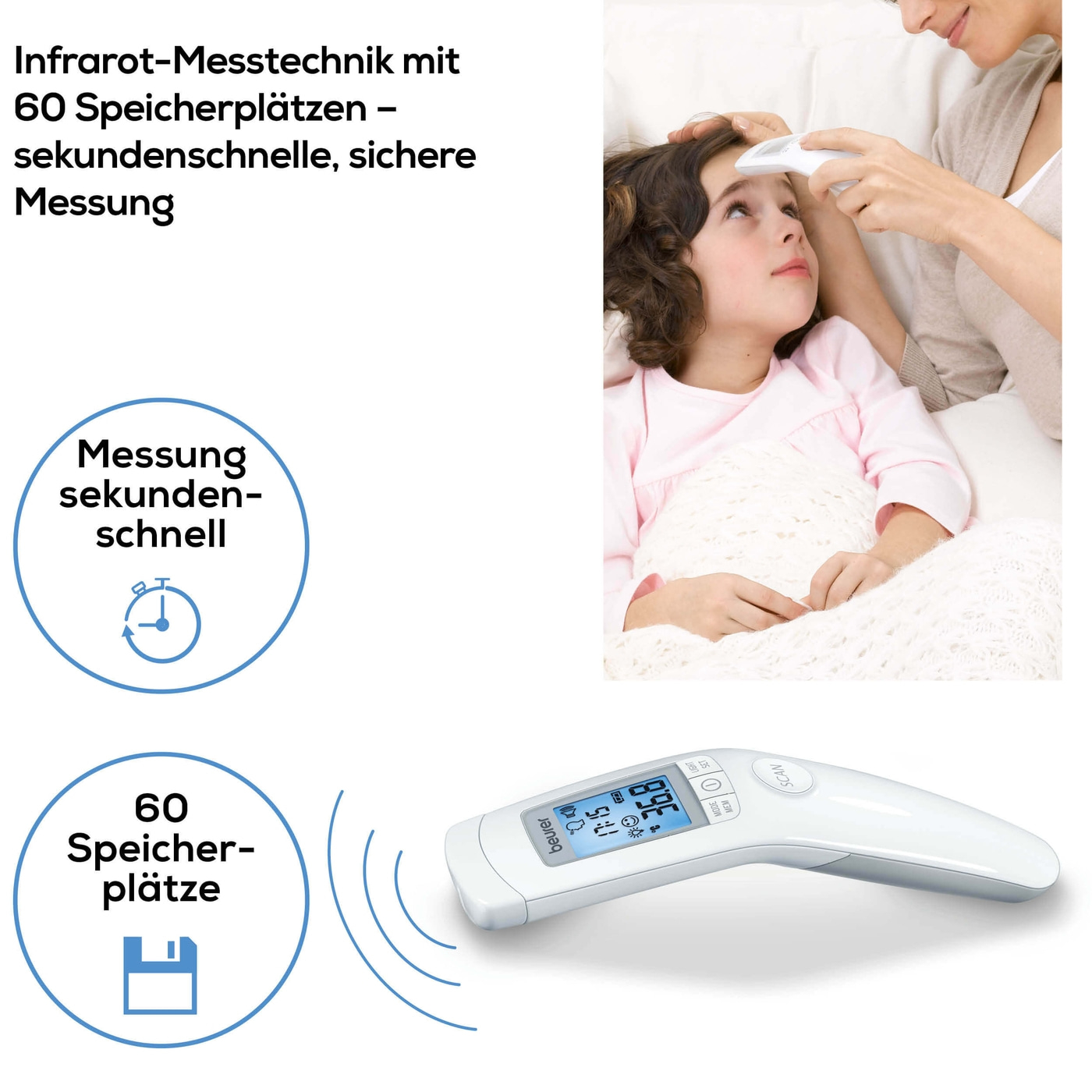 Beurer kontaktloses Thermometer FT 90-Hygienische Messung durch Infrarot-Technologie