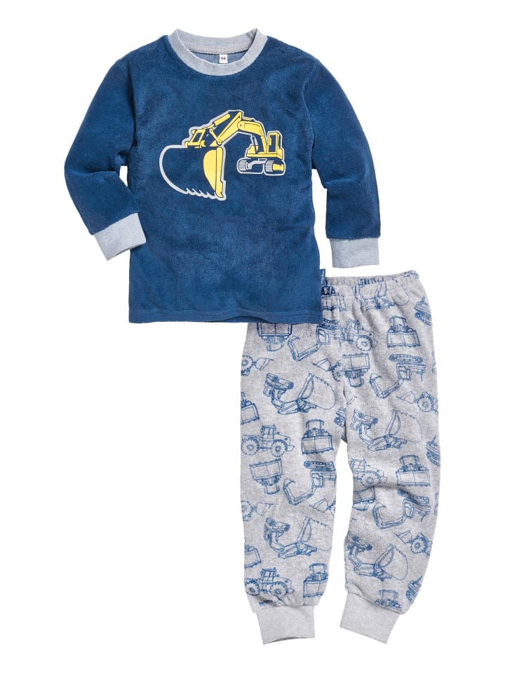 Playshoes Schlafanzug Frottee Bagger in Marine günstig kaufen