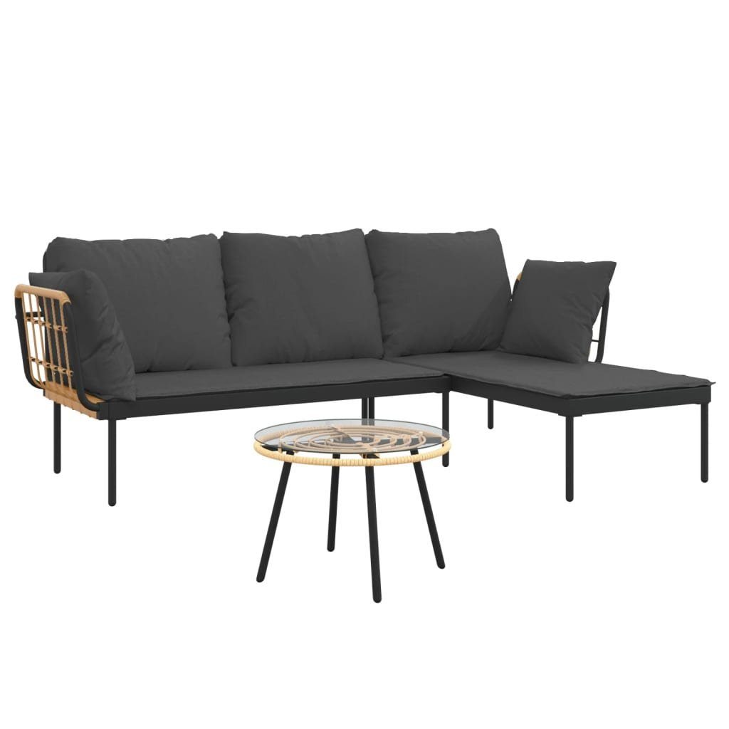 vidaXL Gartenlounge-Set 3-tlg. Garten-Lounge-Set mit Kissen Dunkelgrau Poly Rattan, (3-tlg)