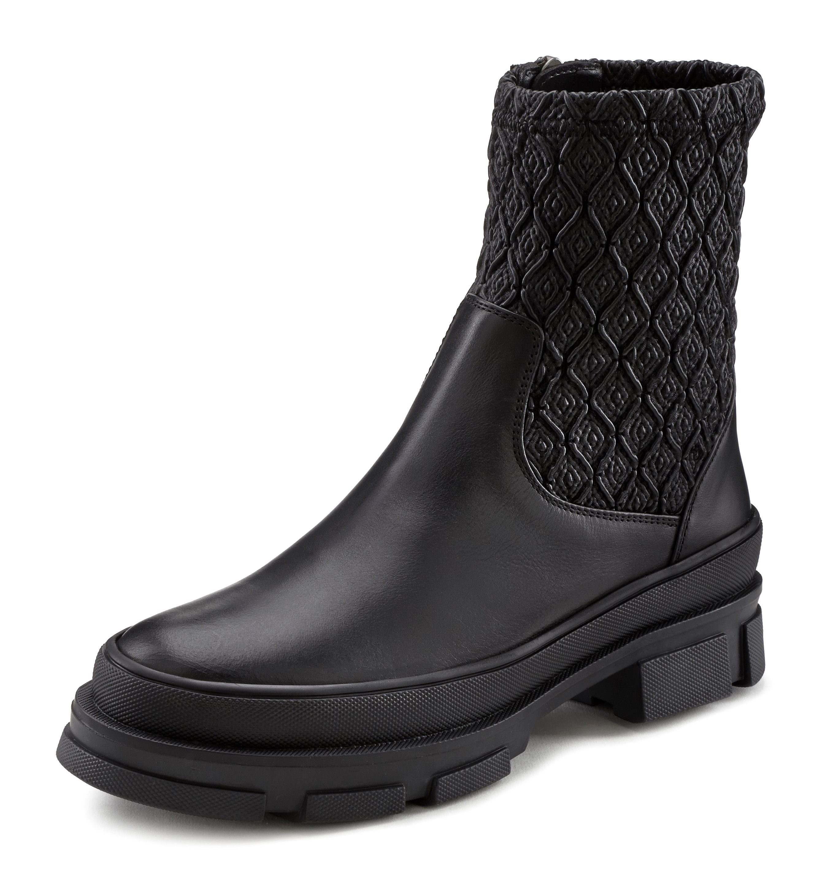 LASCANA Chelseaboots, Stiefelette mit Lederanteil, elastischem Schaft & Chunky Sohle