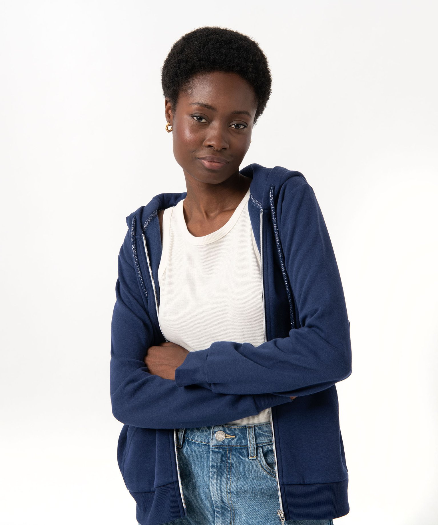 Sweat zippé à capuche avec intérieur molletonné femme bleu | GEMO