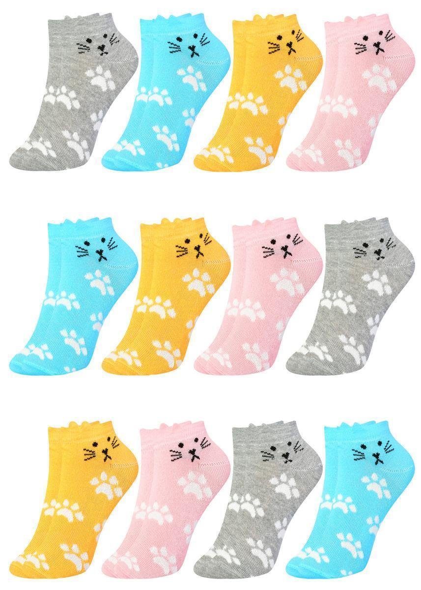 LOREZA Kurzsocken 12 Paar Mädchen Socken Sneakersocken Kindersocken 21-36 (Paar, 12-Paar) 12-Paar