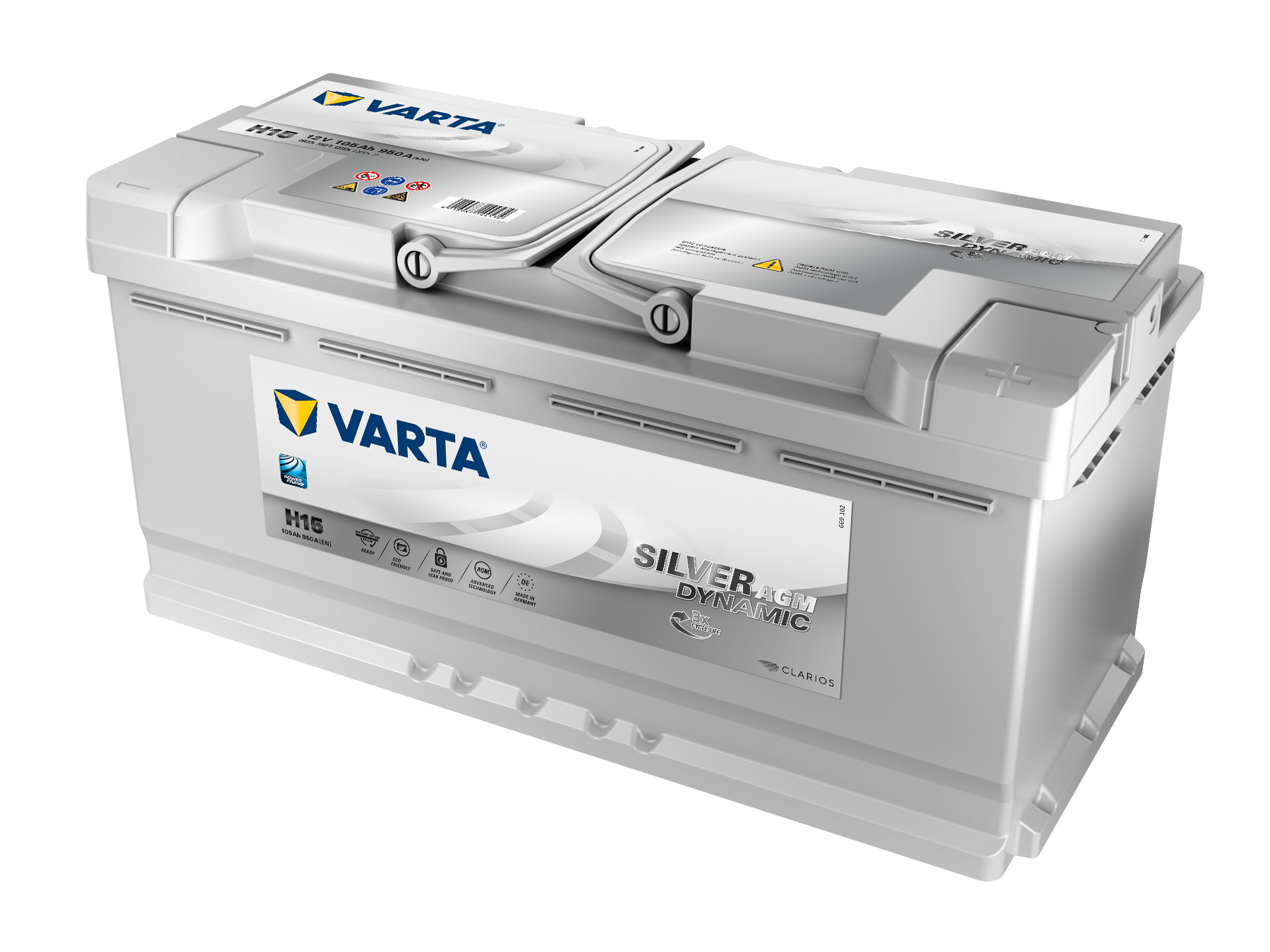 VARTA Silver Dynamic AGM Autobatterie speziell für Start-Stop-Technologie, H15, 605 901 095, 105 Ah, 950 A - ATU