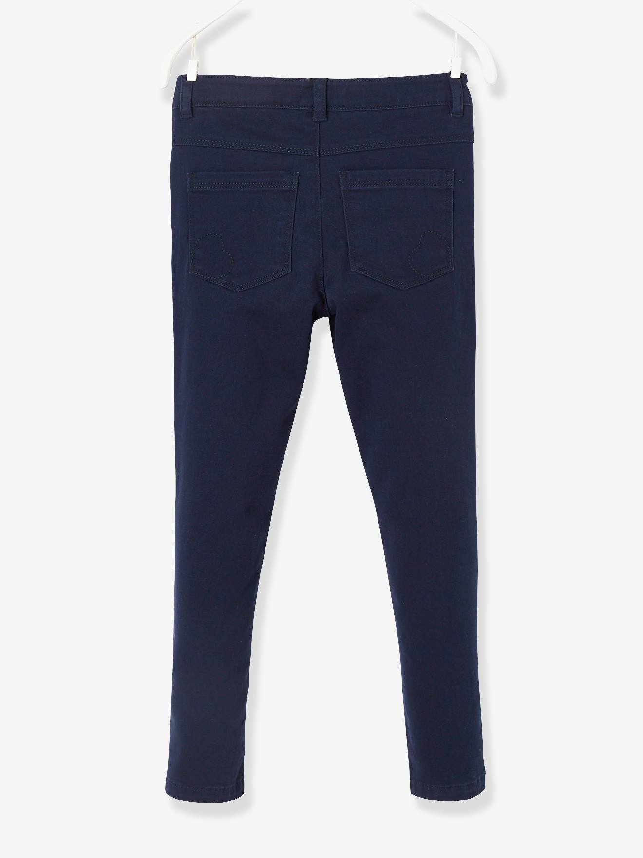Pantalon slim fille MorphologiK tour de hanches LARGE marine grisé