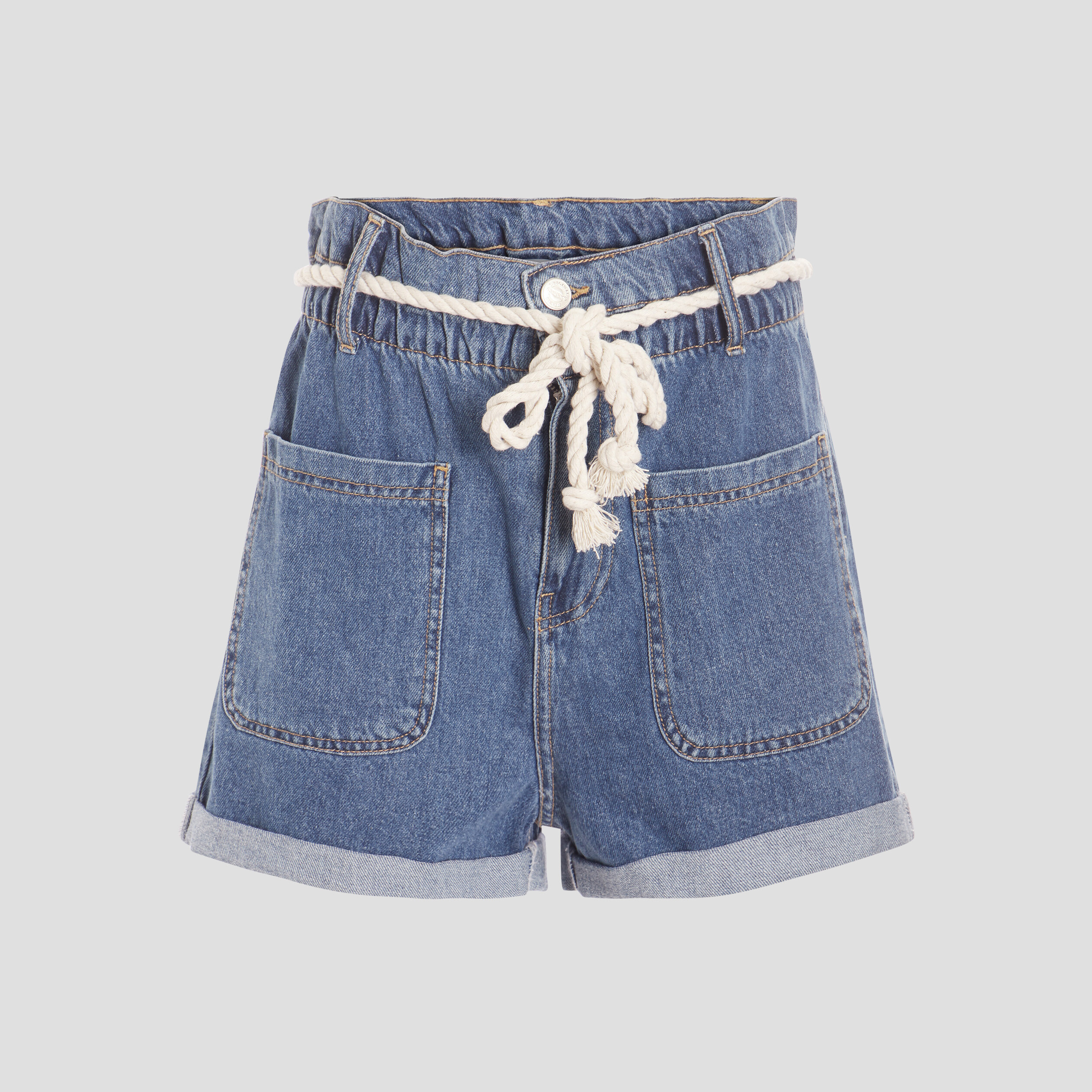 Short paperbag en jean denim stone femme | La Halle