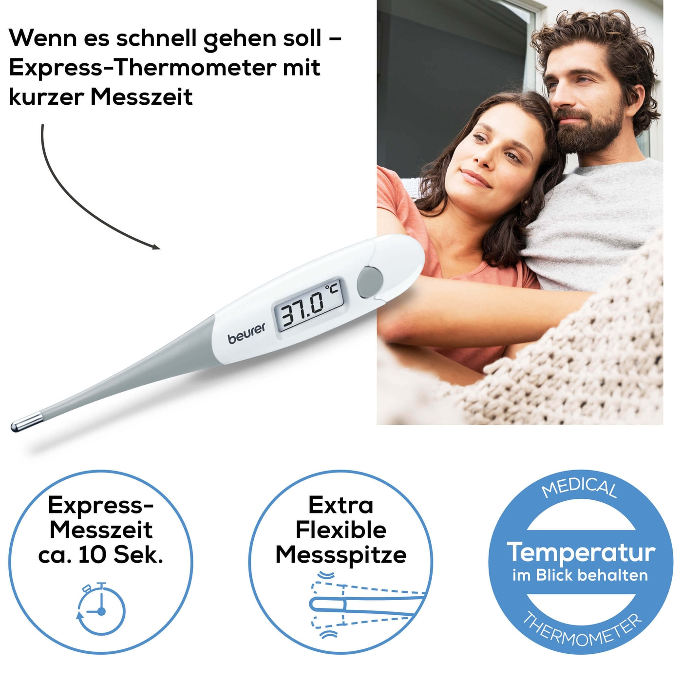 Beurer Express Thermometer FT 15/1-Fieberthermometer mit Kontakt-Messtechnik & kurzer Messzeit