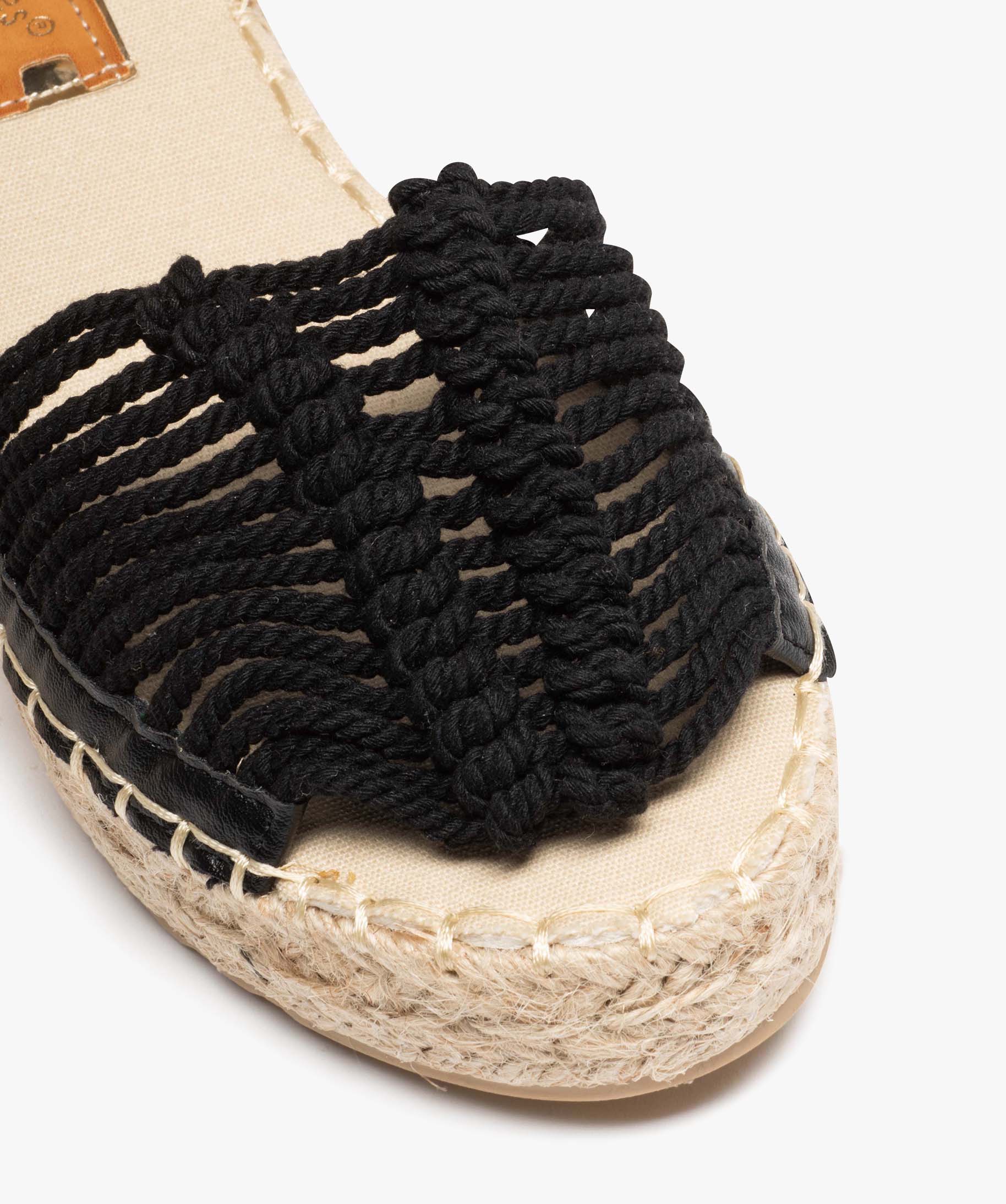 Sandales femme dessus en macramé avec rubans à nouer noir | GEMO