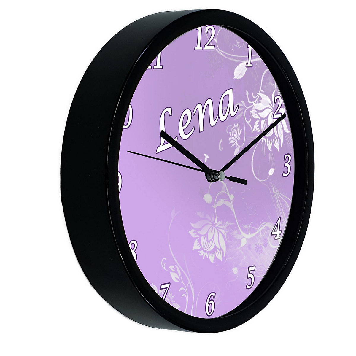 Kinder Wanduhr personalisiert mit Name Blumenranke Lila