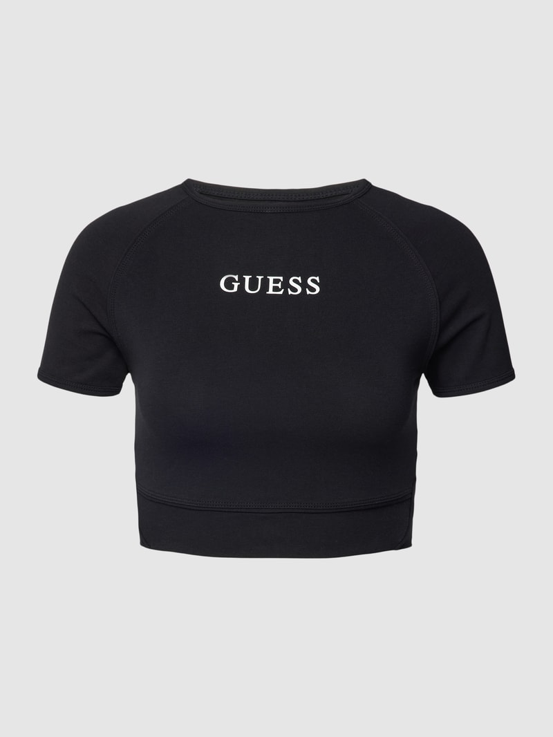 Cropped T-Shirt mit Label-Print Modell 'ALINE' in schwarz