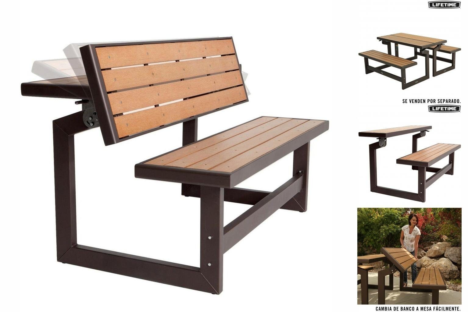 Lifetime Gartenbank Bank mit Rückenlehne Lifetime Tisch Braun Convertible