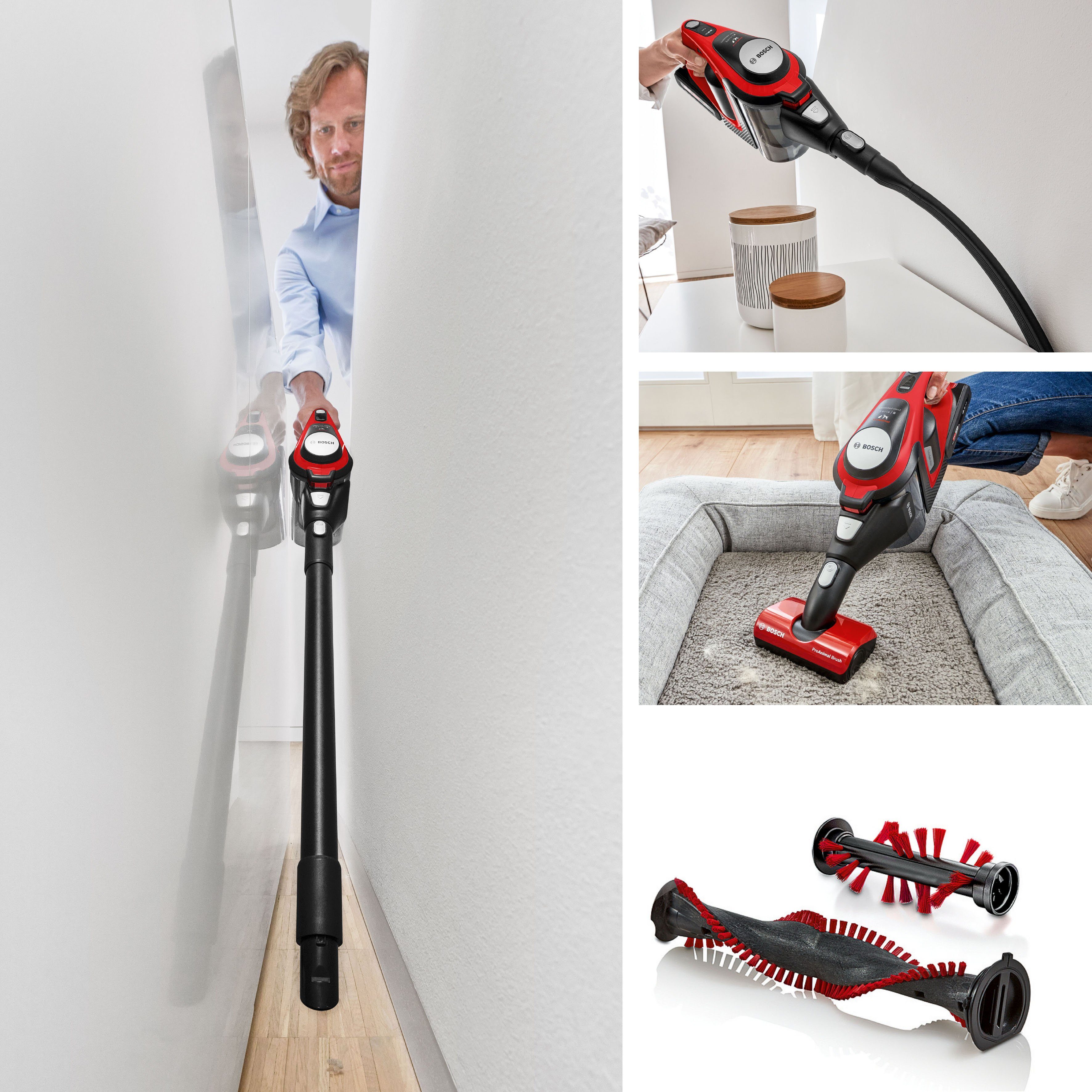 BOSCH Akku-Stielstaubsauger BCS8224PET Unlimited Serie 8 Gen2, beutellos, Ideal für Haustierbesitzer, rot/schwarz