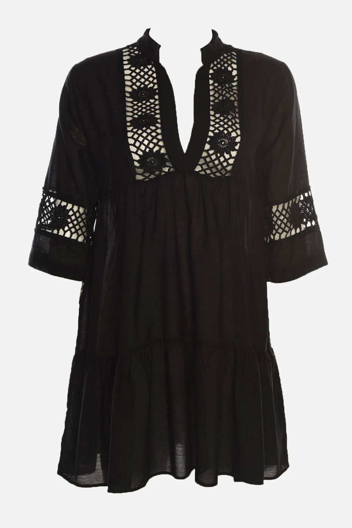 Trendyol Collection  Schwarzes Mini-Strandkleid aus 100 % Baumwolle mit gewebter Spitze und Details TBESS20EL0854