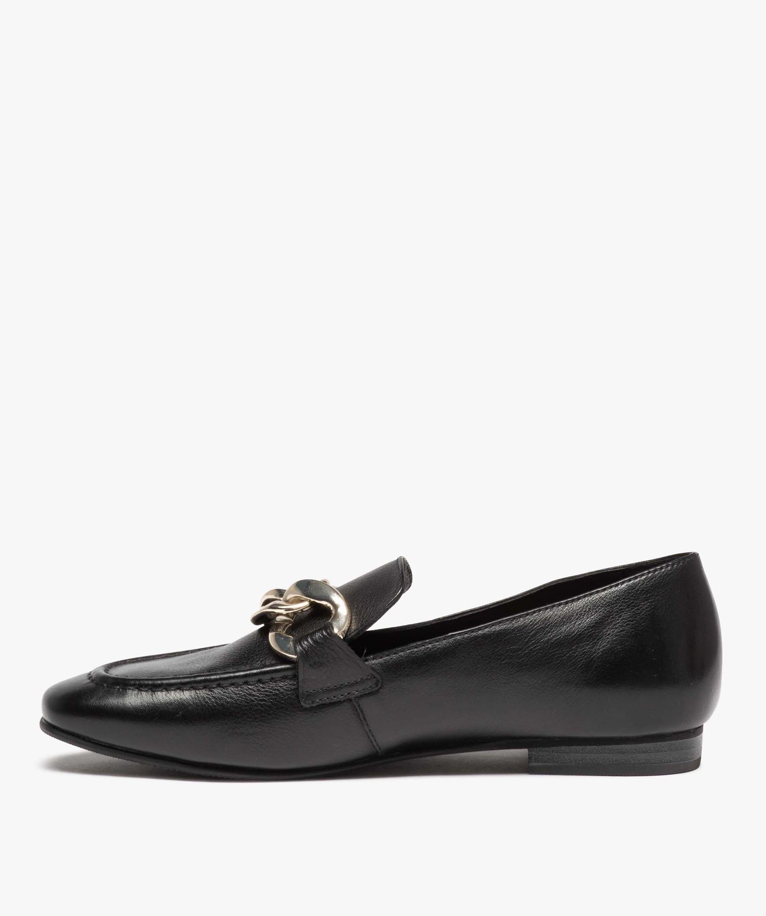 Mocassins femme en cuir avec bride chanette noir | GEMO