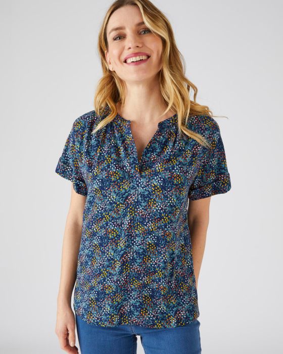 Blouse imprimée col tunisien