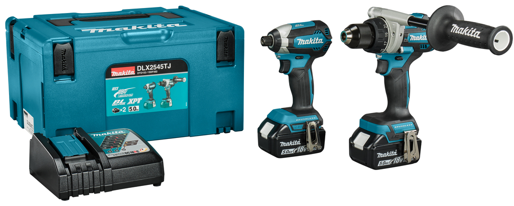 Makita DLX2545TJ LXT 18V Combiset 2 konetta 2x 5,0 Ah akku Mboxissa