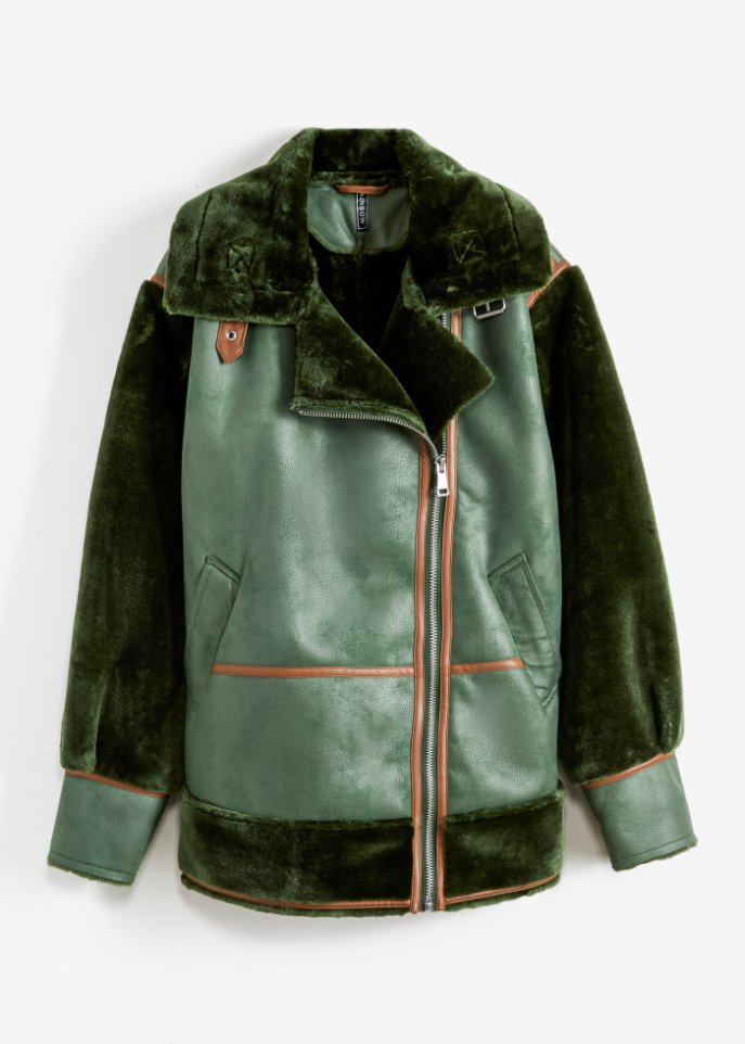 Sherling Jacke in Velourslederimitat
