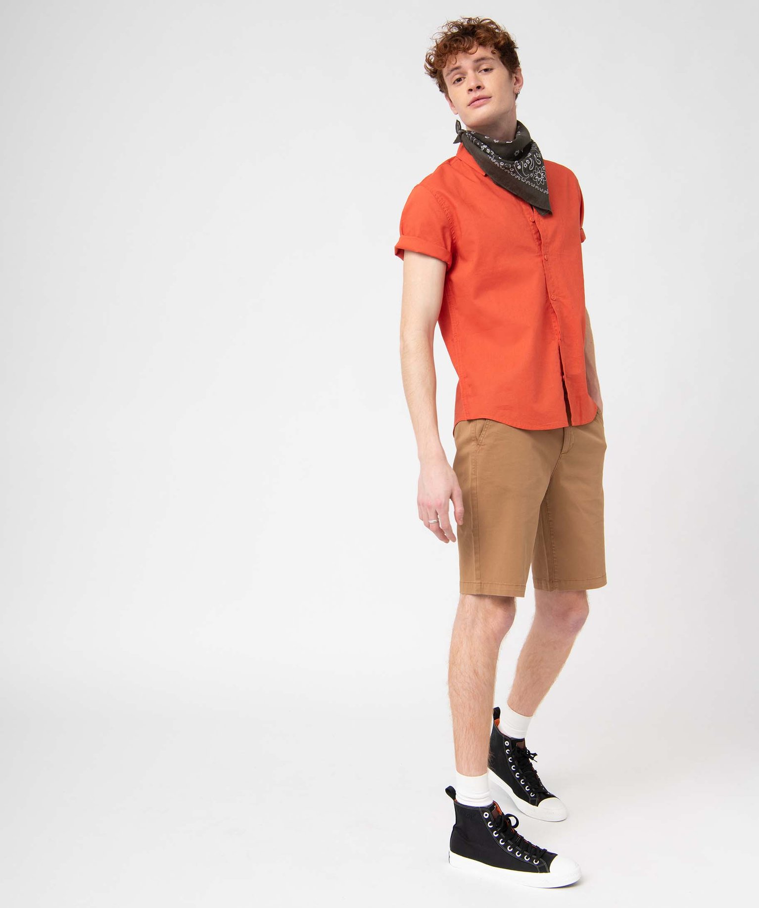 Chemise homme à manches courtes en lin mélangé orange | GEMO