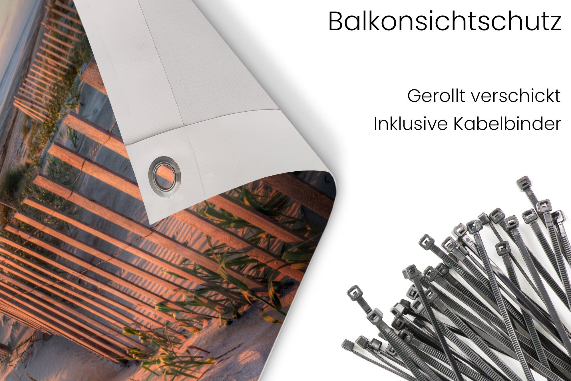 MuchoWow Balkonsichtschutz Strand - Meer - Düne - Sonnenuntergang - Landschaft (1-St) Balkonbanner, Sichtschutz für den Balkon, Robustes und wetterfest