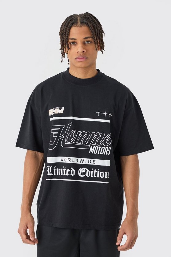 Oversize T-Shirt mit Homme Limited Text Print
