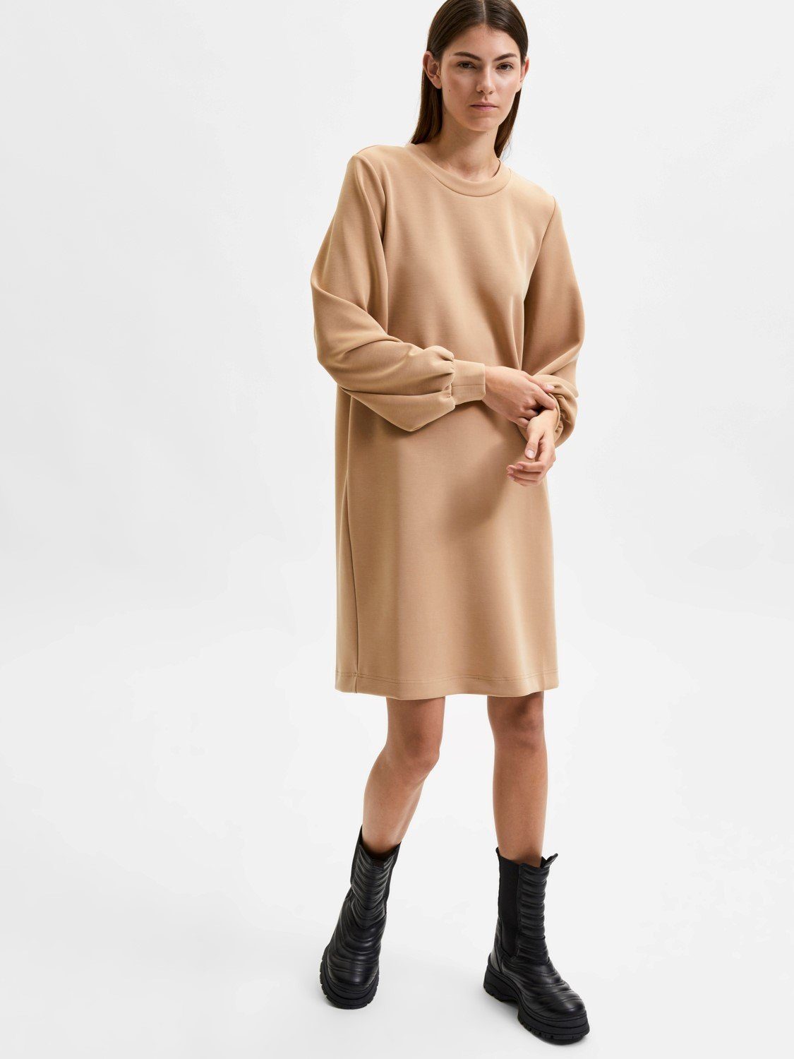 SELECTED FEMME Shirtkleid Langes Sweatkleid Legeres Party Jumper Dress SLFTENNY Midi Shirt (knielang, 1-tlg) 3923 in Beige
