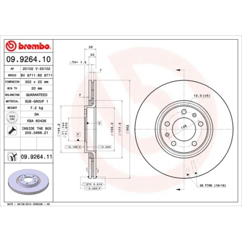 Bremsscheibe Brembo Hinterachse  2 Stück 09.9264.11 - ATU