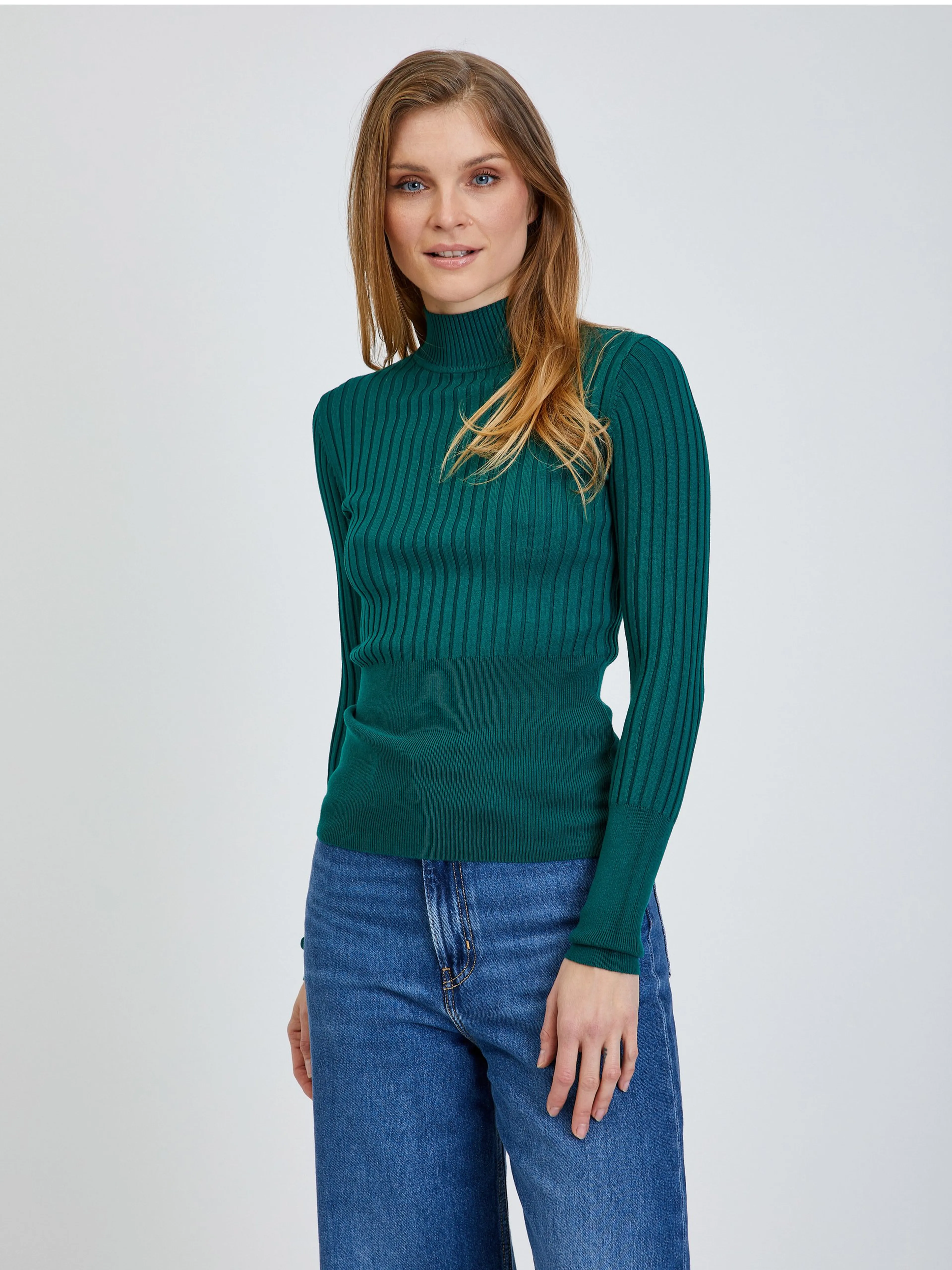 Grüner gerippter Pullover ORSAY