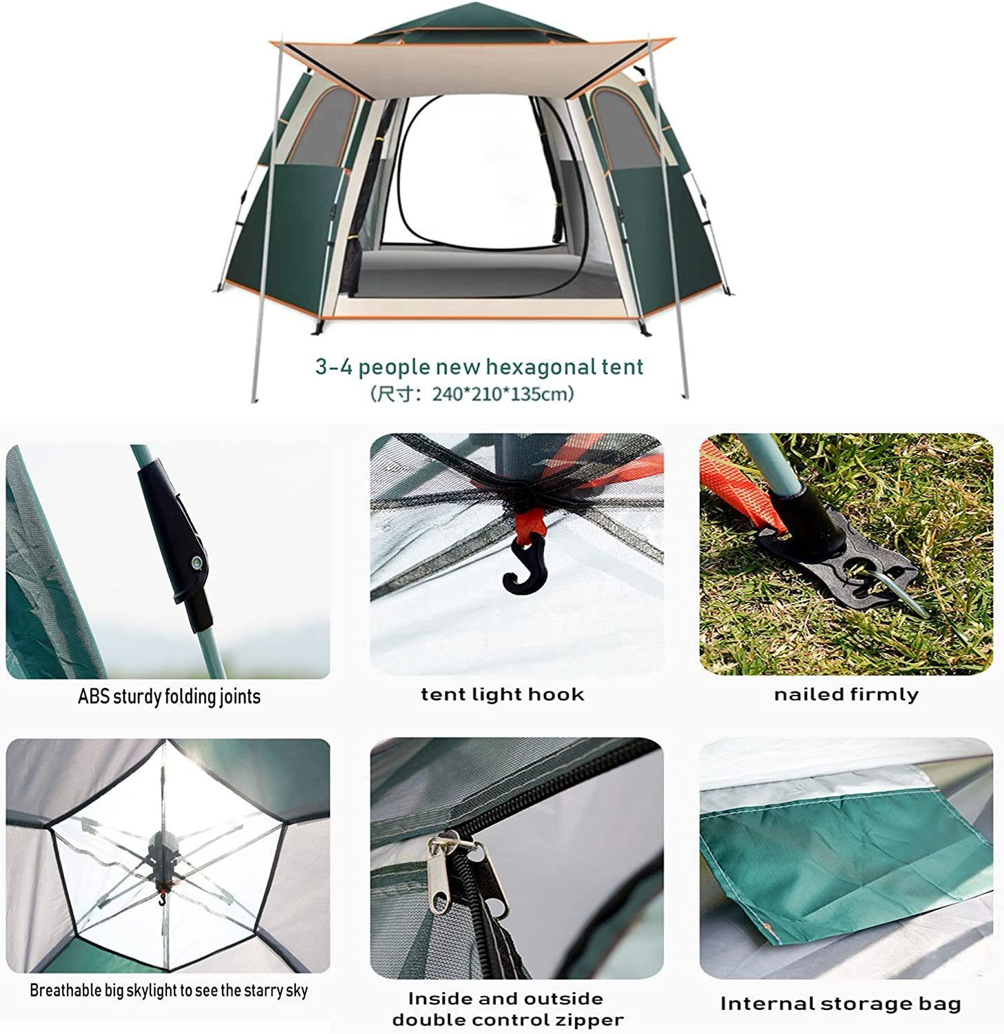 DOPWii Biwakzelt Wurfzelt,Camping Zelt,Pop Up Zelt,Wasserdicht,Abnehmbar, Personen: 3