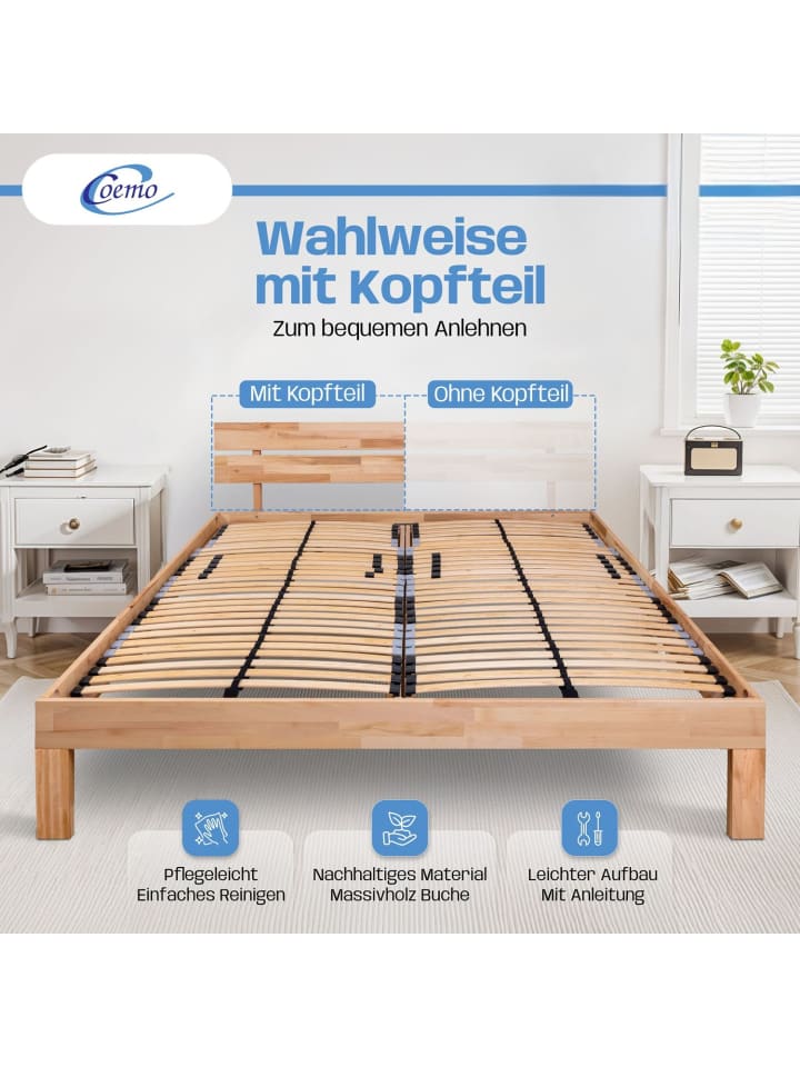 Coemo Bett Massivholz Leah  in Buche natur günstig kaufen