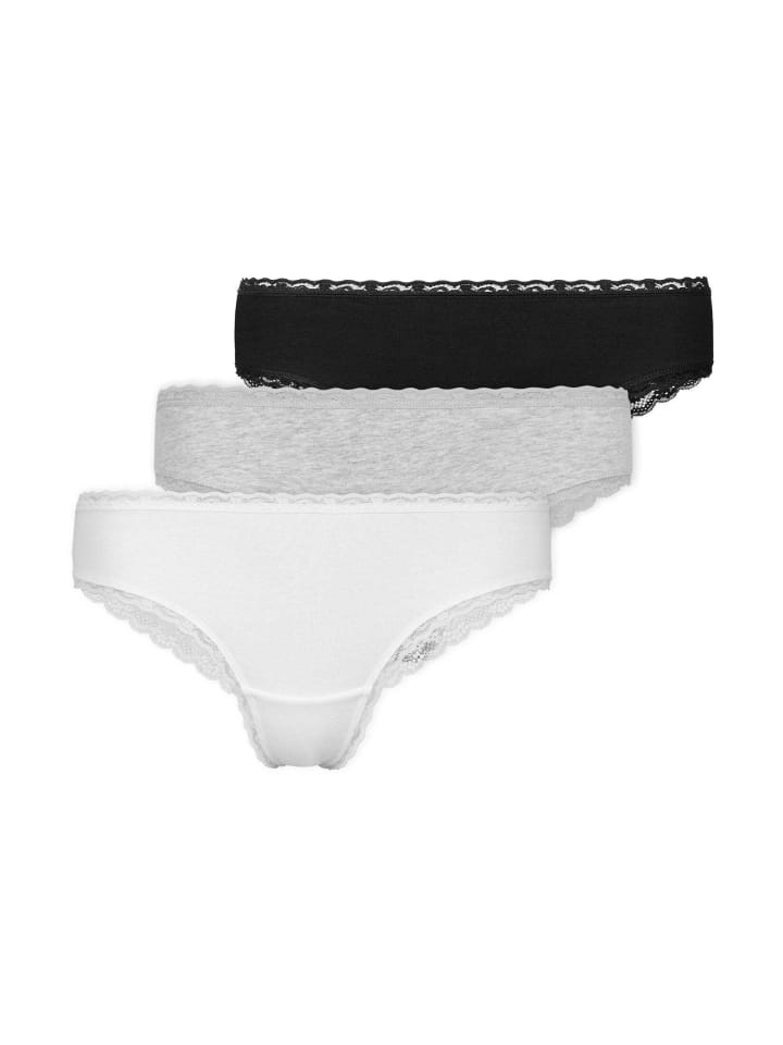 SNOCKS Brazilian Slips mit Spitze aus Bio-Baumwolle 3 Stück in Mix (Weiß/Hellgrau/Schwarz) günstig kaufen