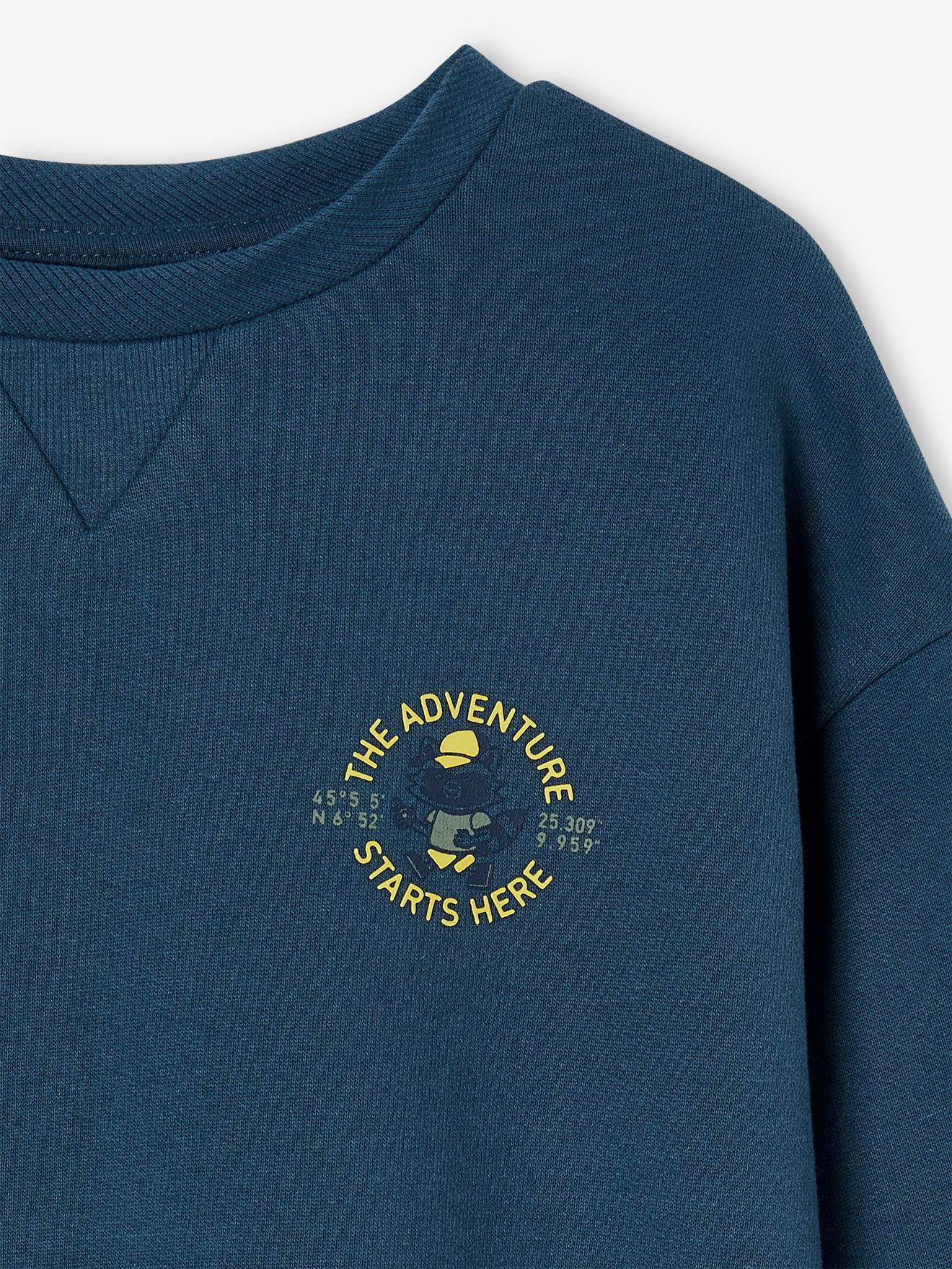 Sweat grand motif geocaching dos garçon bleu pétrole