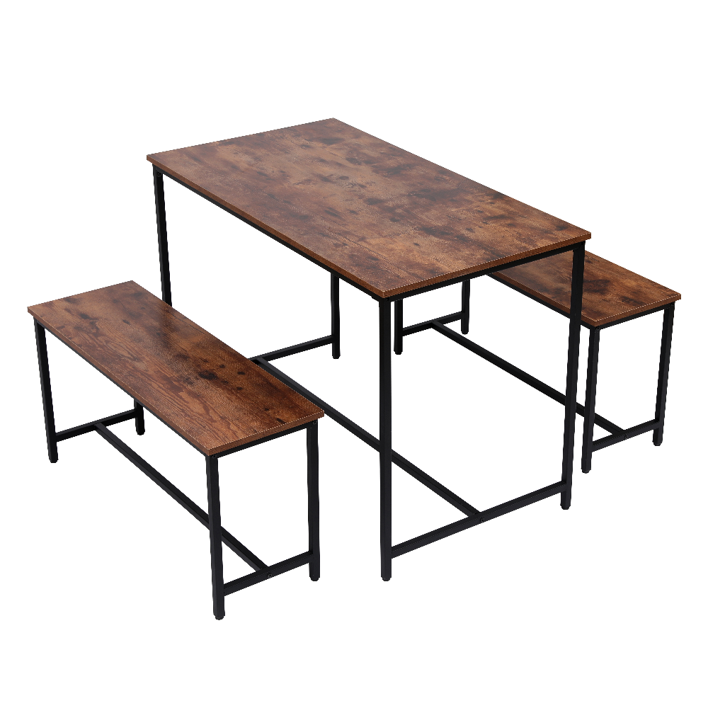 Happy Home Esszimmertischset Dining Set mit 1 Tisch & 2 Sitzbänken HWT55-HOL