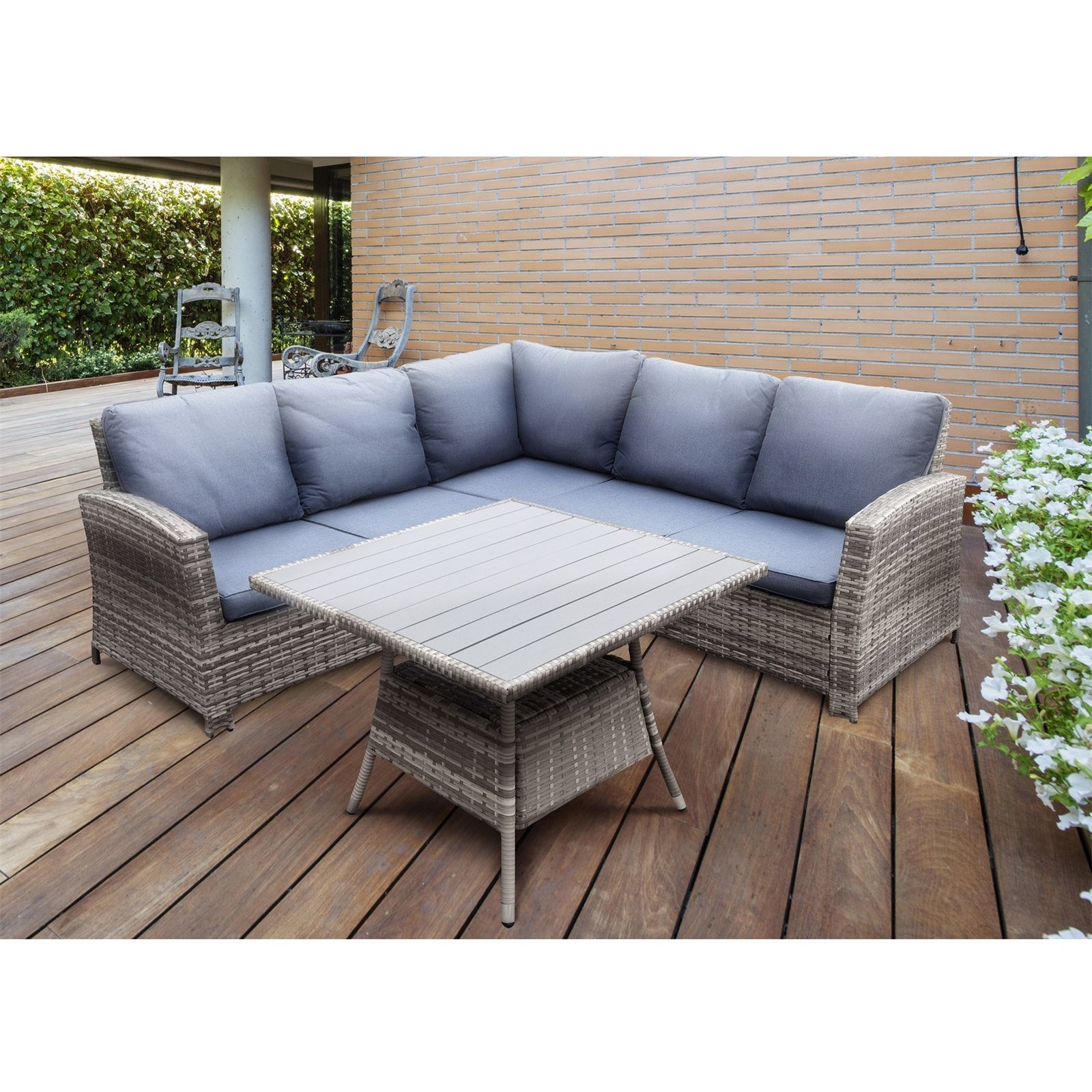 HTI-Living Gartenlounge-Set Terrassenmöbel Bevagna, (Set, 2-tlg), Ecksofa mit Tisch Polyrattan