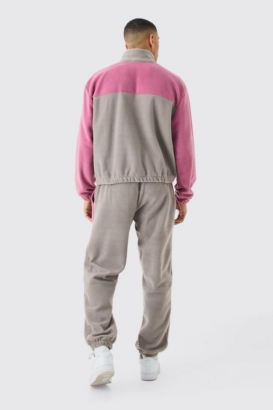 Man Oversize Colorblock Fleece-Trainingsanzug mit Druckknöpfen