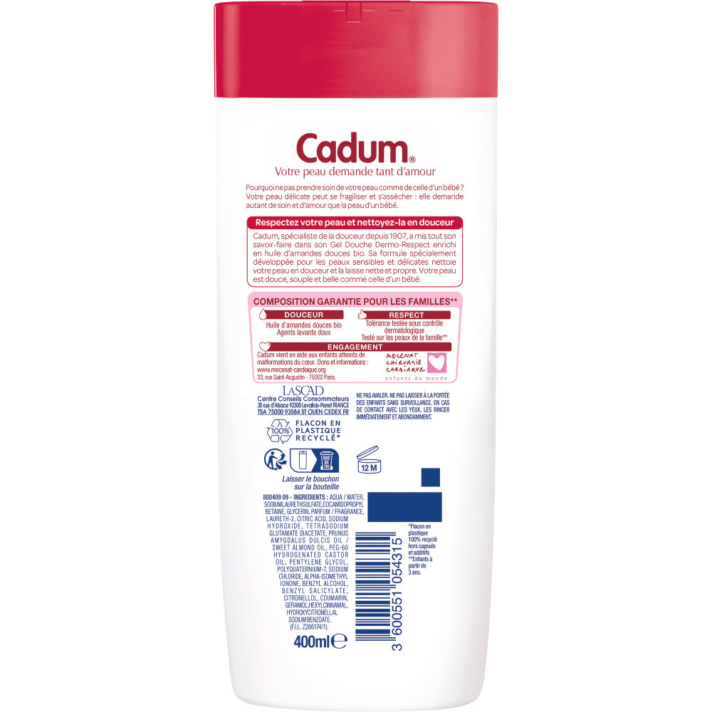 cadum Dermo-respect Gel Douche à l'huile d'amandes douces bio