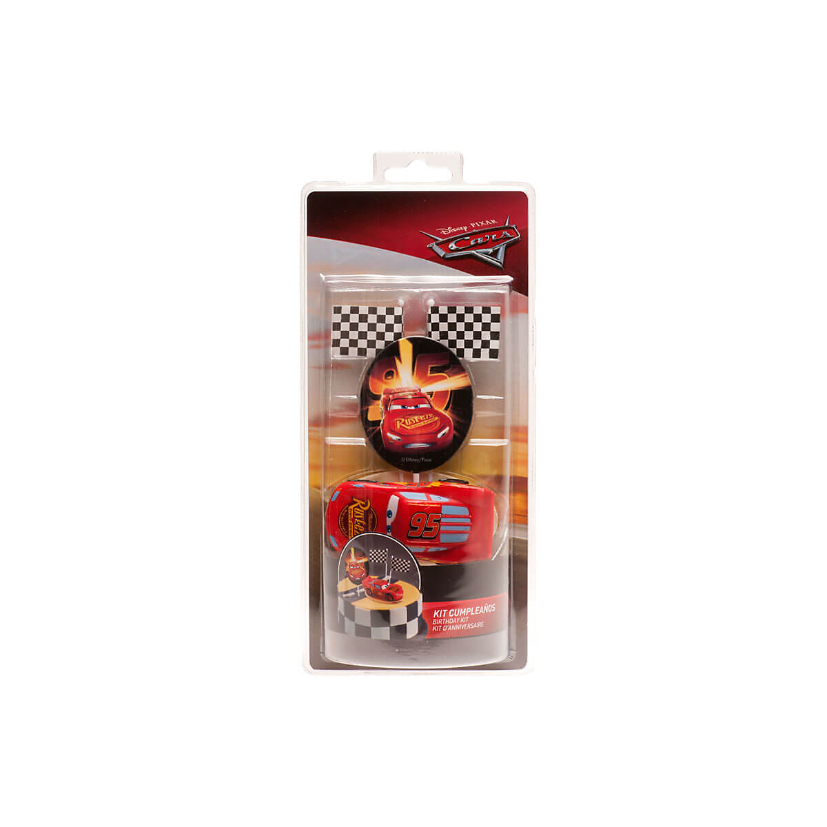 Tortendeko Set Cars Lightning McQueen mit Auto Fahnen und Kerze zum Geburtstag