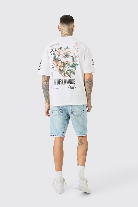 Tall weißes T-Shirt mit floralem Ärmel-Print