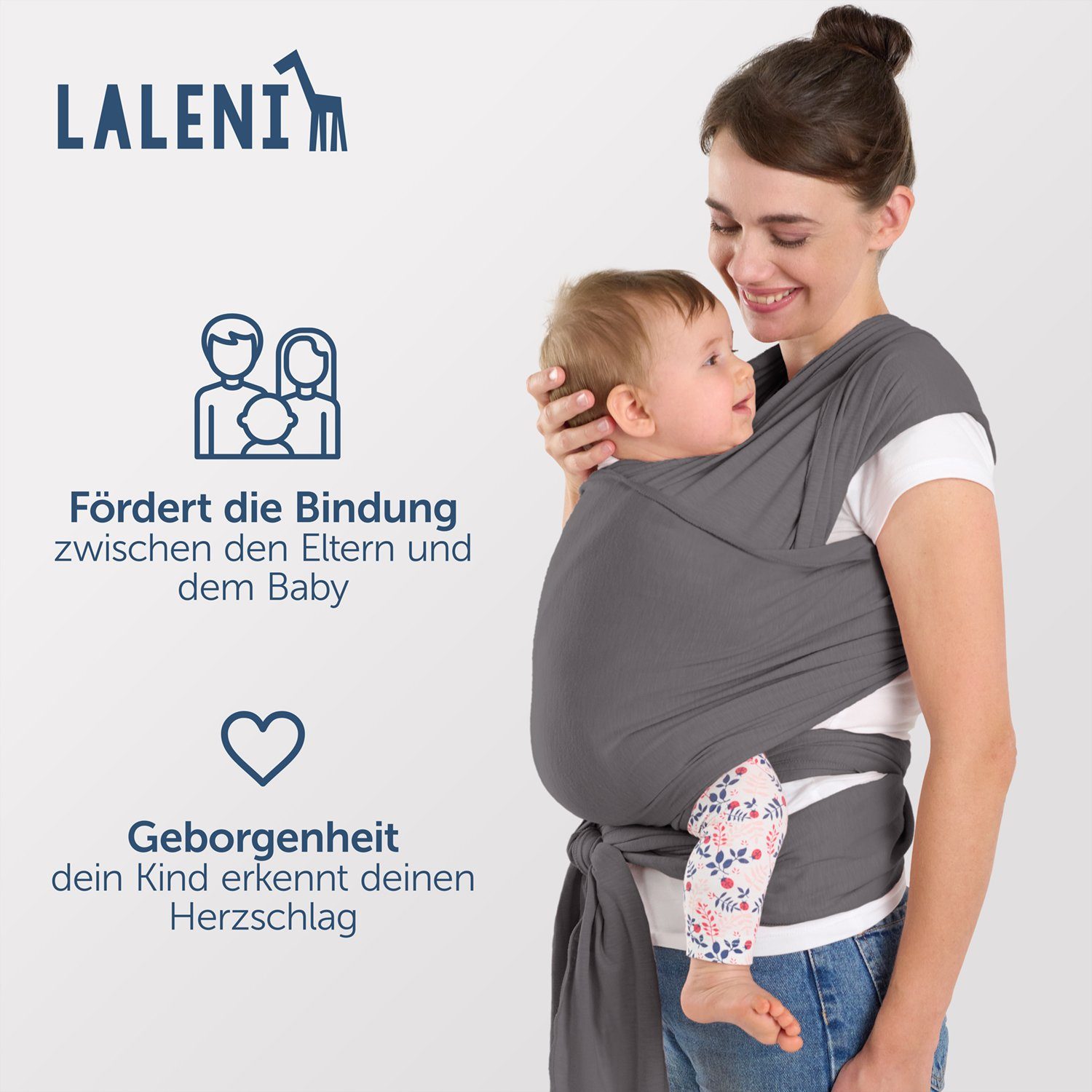 Laleni Tragetuch Babytragetuch für Neugeborene - 100% weiche Bio-Baumwolle, elastisch bis 16kg