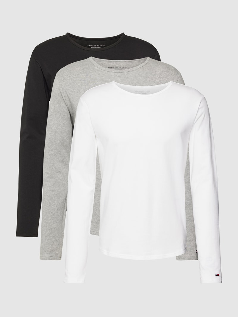 Longsleeve mit Label-Stitching im 3er-Pack in mittelgrau meliert
