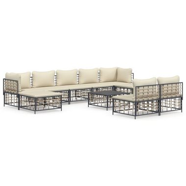 vidaXL Loungesofa 10-tlg. Garten-Lounge-Set mit Kissen Anthrazit Poly Rattan, 10 Teile