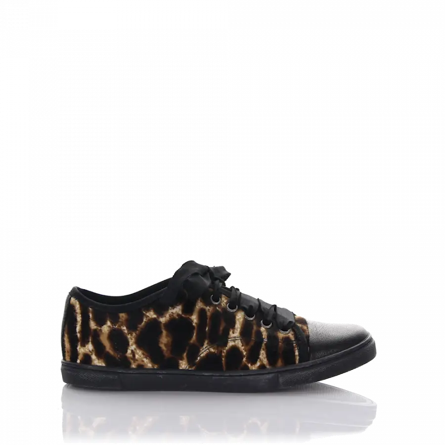 Lanvin - Sneaker low Fell Kalbsleder Leo Print braun-kombi schwarz - schwarz