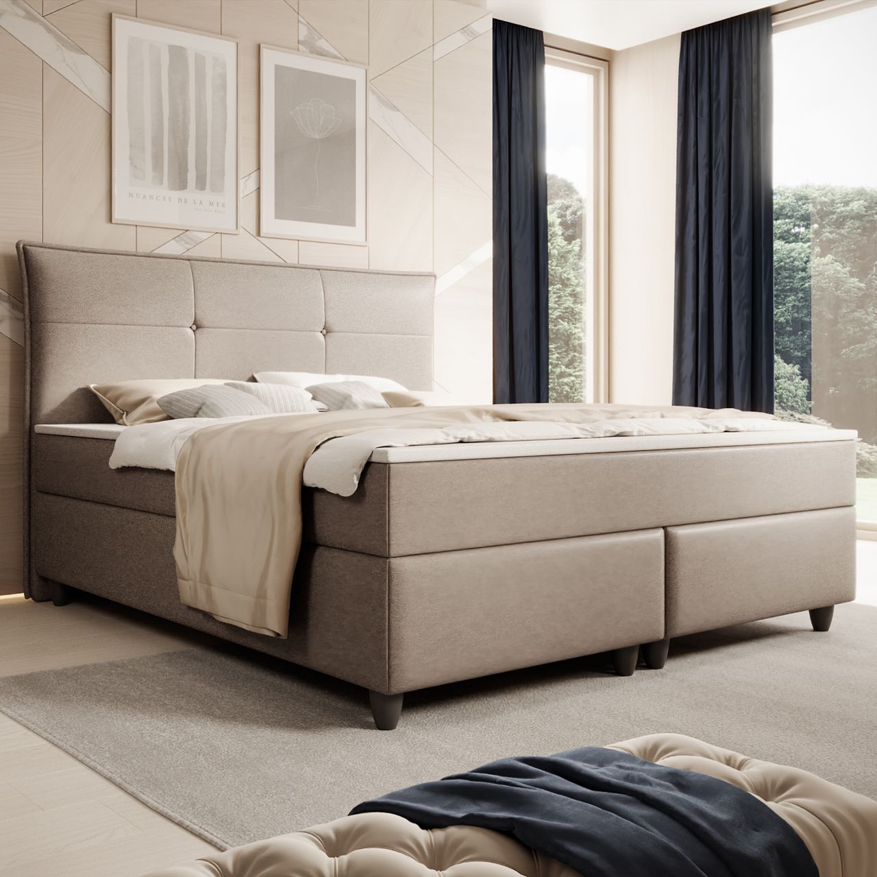 IHG Boxspringbett Emden 180x200cm Webstoff Hellgrau