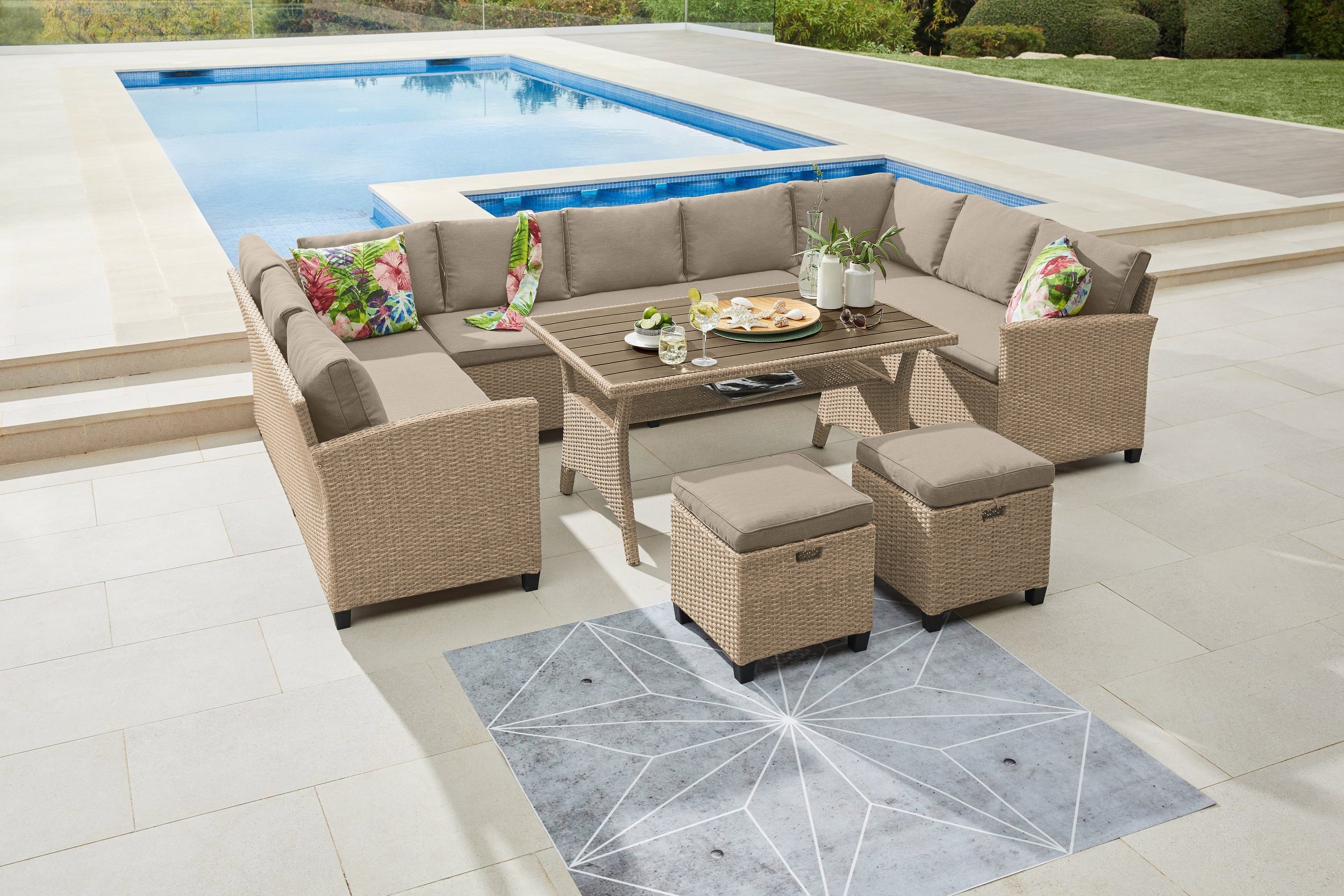 KONIFERA Gartenlounge-Set Rotterdam, (20-tlg), 3 Sofas, 2 Hocker, Tisch 120x82 cm, Polyrattan