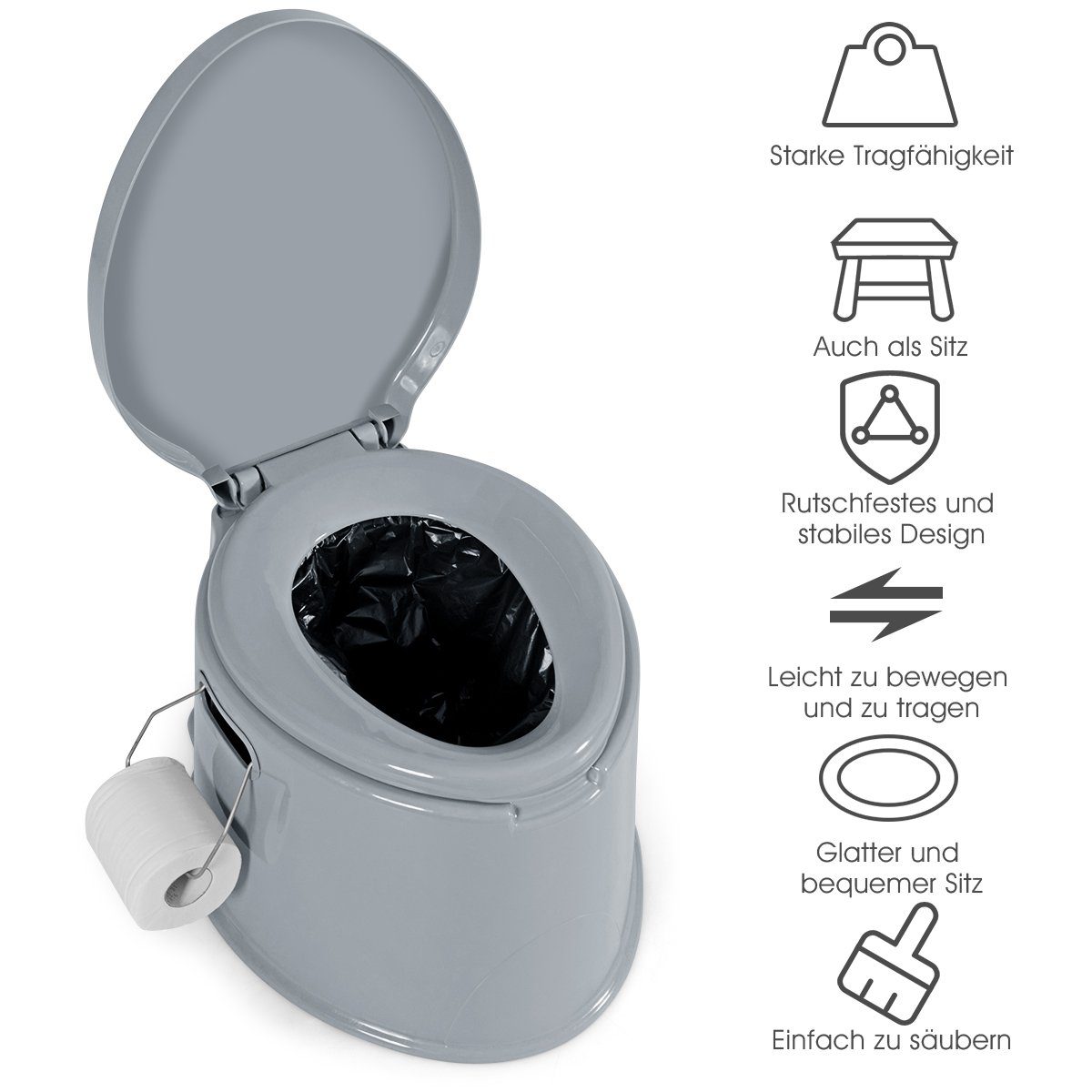 COSTWAY Campingtoilette, mit tragegriff und Toilettenpapierhalter, 41x49x34cm