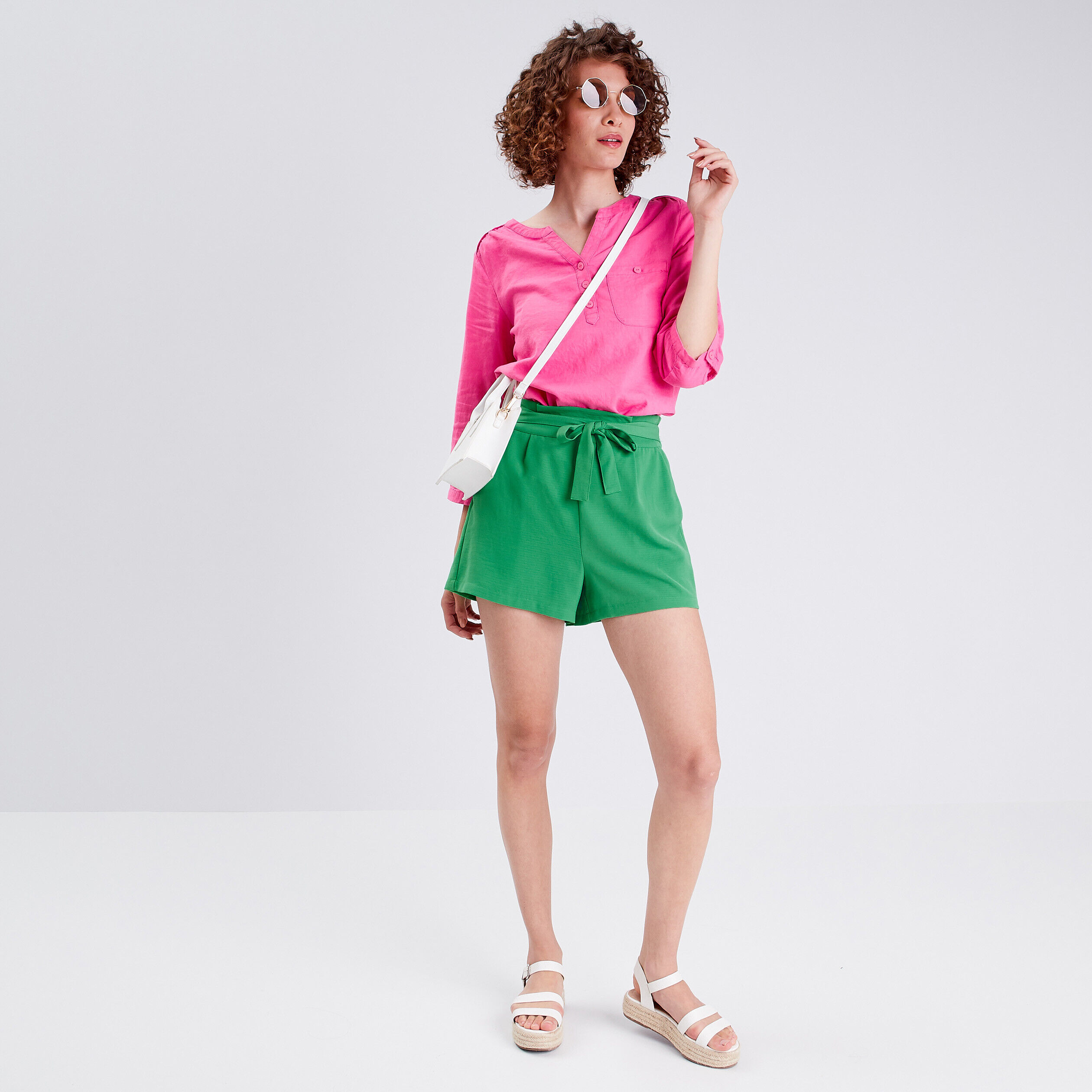 Blouse manches 3/4 rose fluo femme | Cache Cache