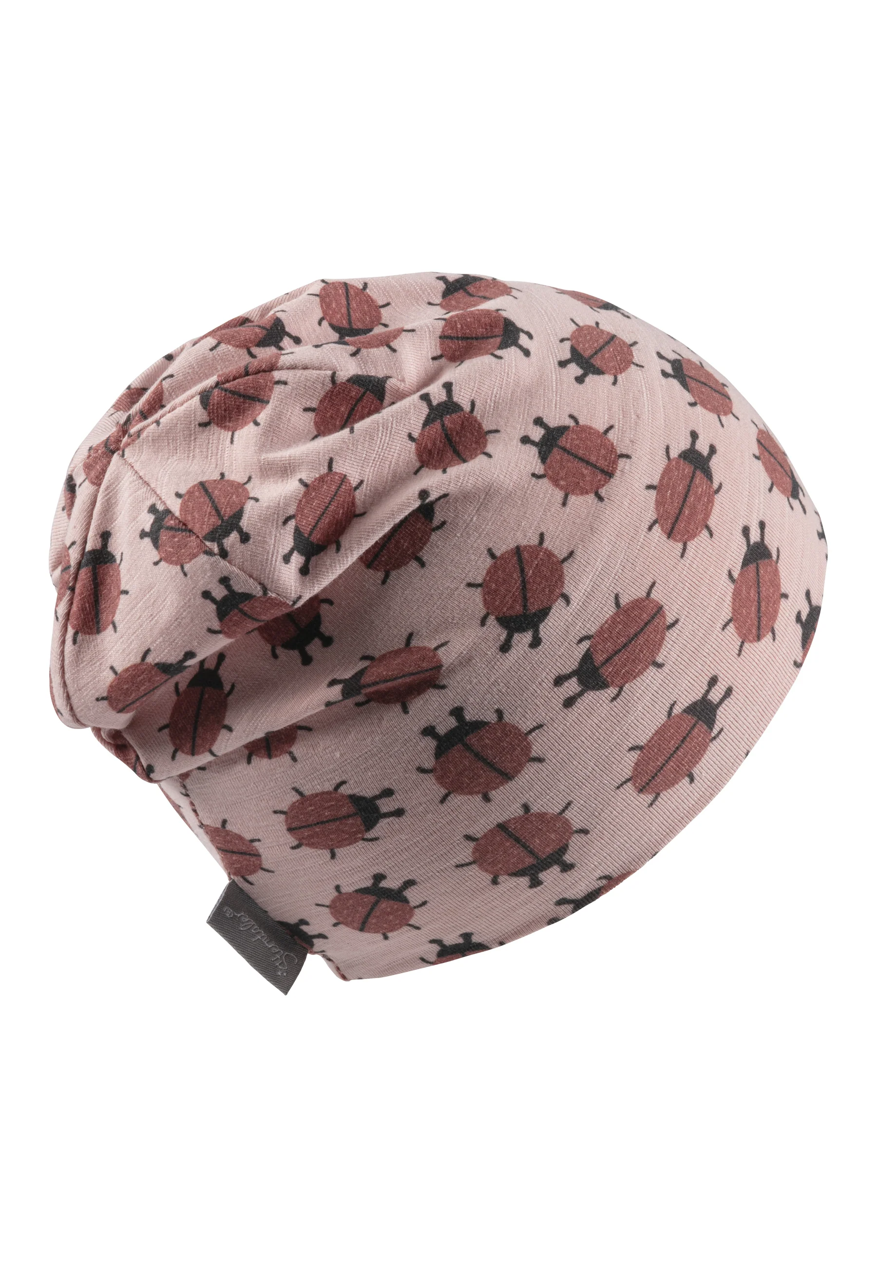Beanie bedruckt mit kleinen Marienkäfern in rosa