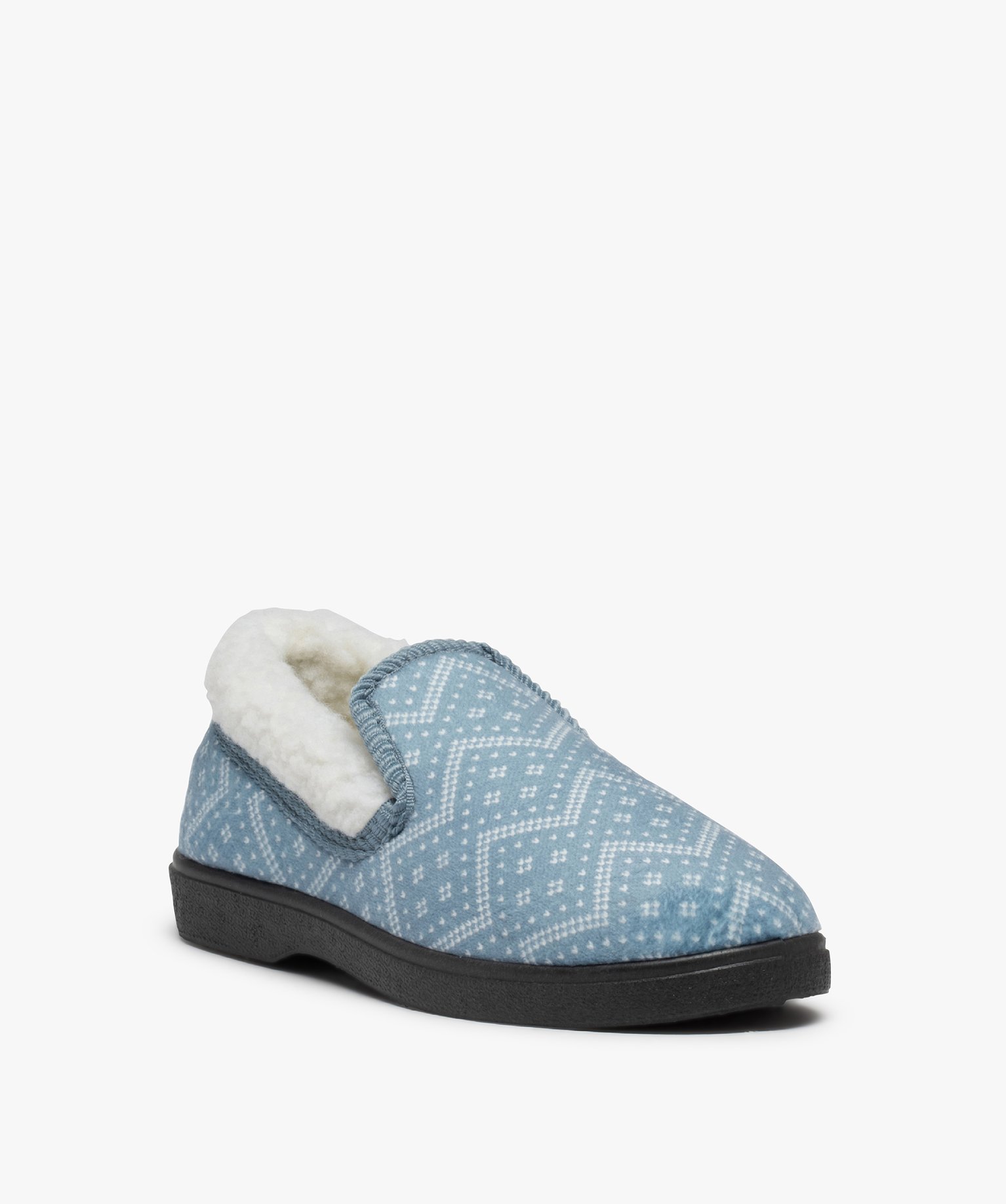 Pantoufles femme à doublure fourrée en sherpa bleu | GEMO
