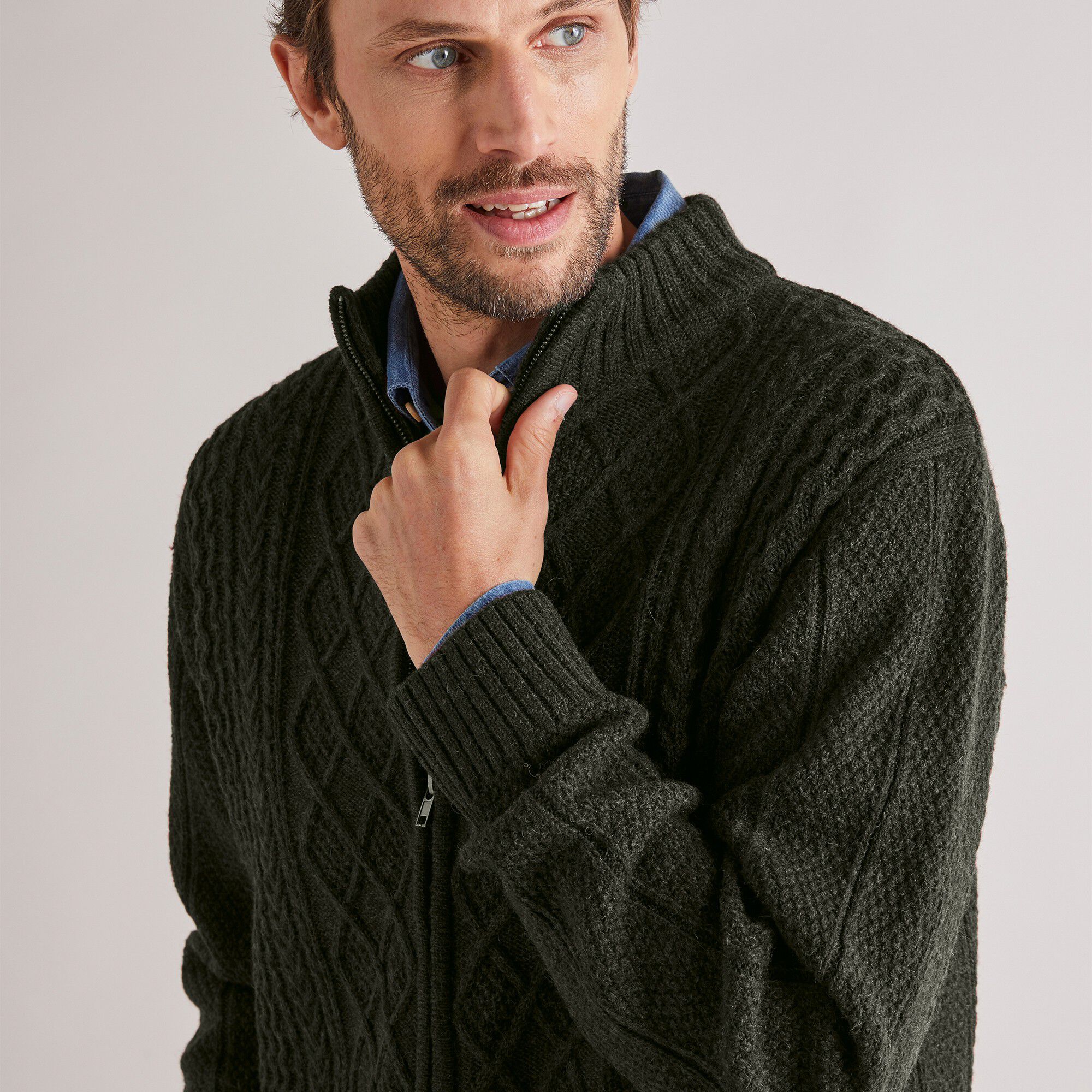 Gilet zippé maille irlandaise