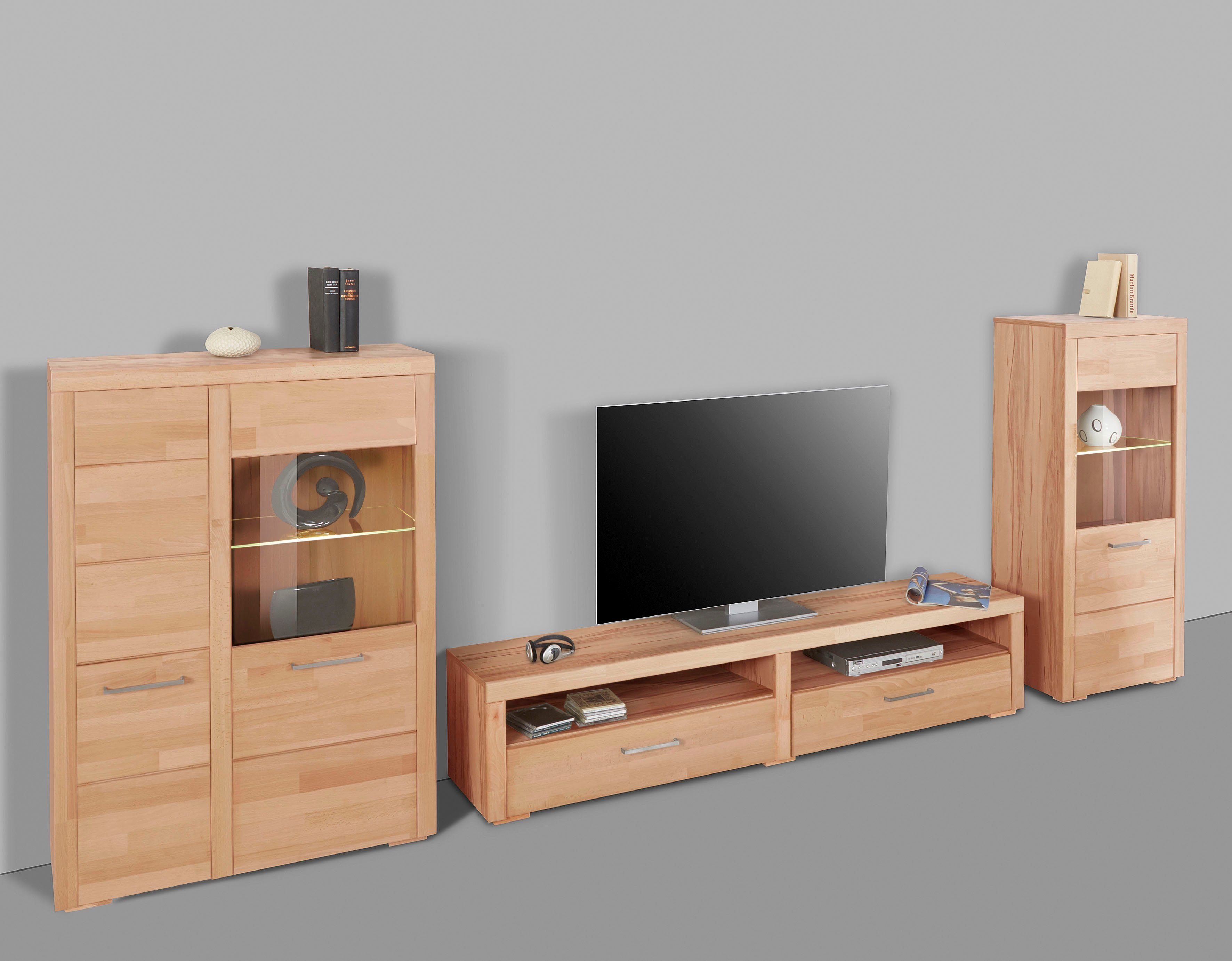 Woltra Wohnwand Falco, (Set, 3-St., 3), Fronten aus Massivholz