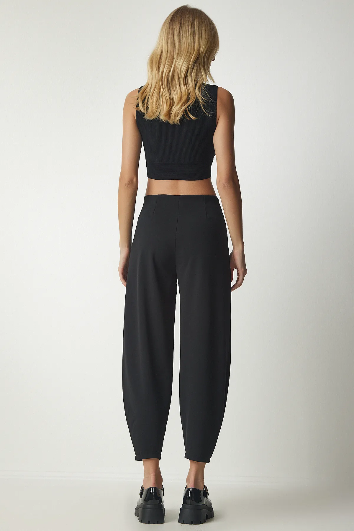 Happiness İstanbul  Schwarze bequeme gewebte Shalwar-Hose für Damen MS00014